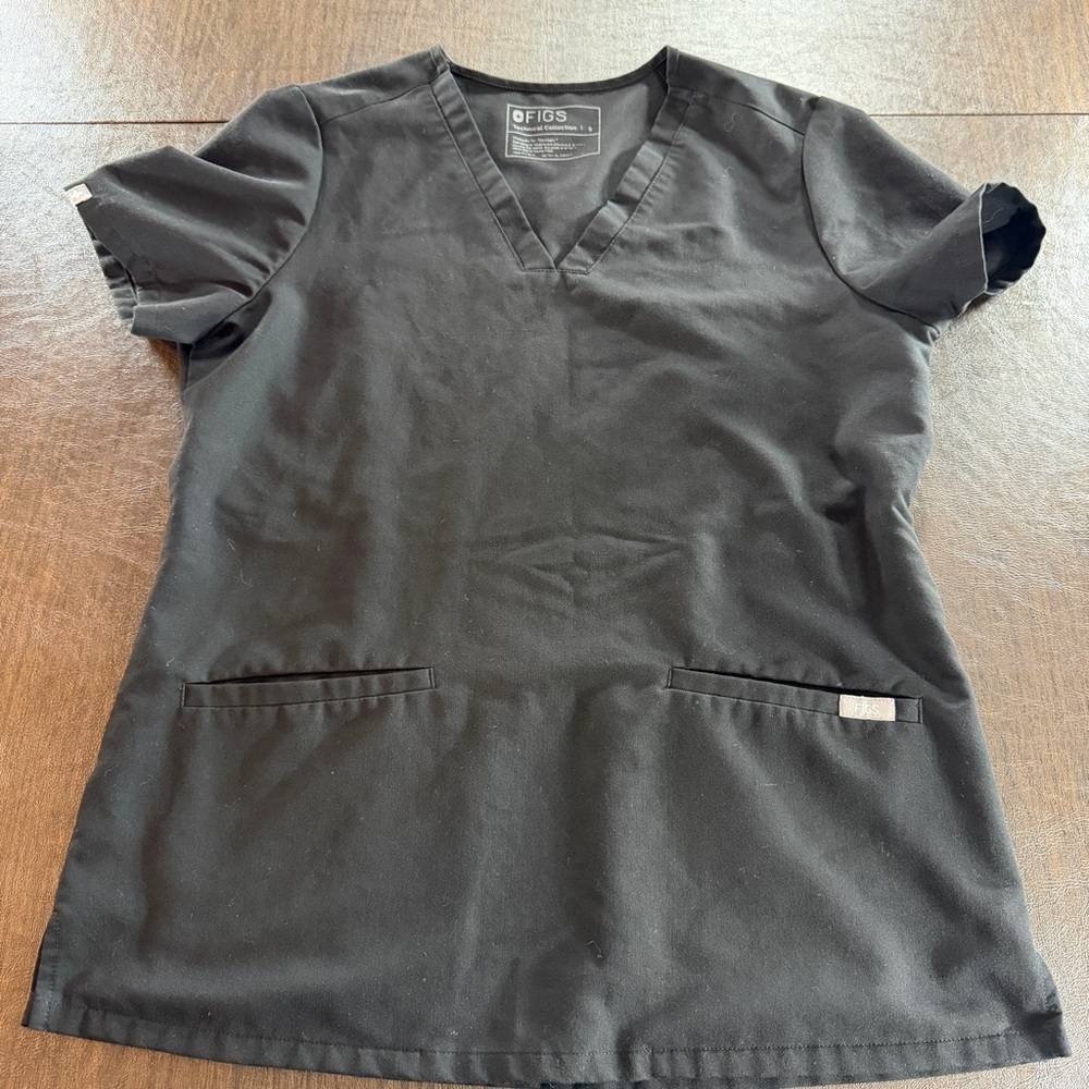 FIGS Women's Black Scrub Top Technical Collection Sz S